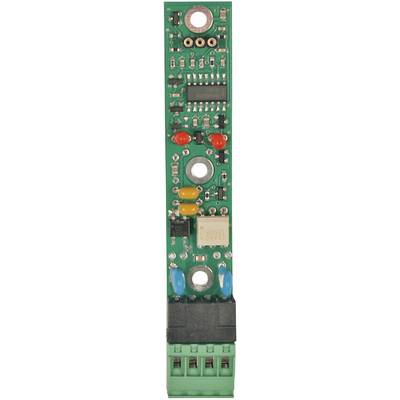 Green electronic circuit with various electronic components and connections, vertical arrangement.