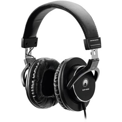 Black headphones with padded headband and ear cups. Designed for superior audio quality and wearing comfort.