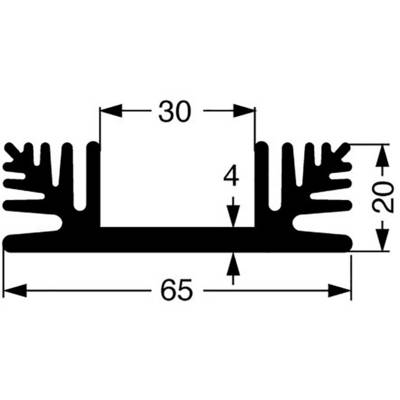 Technical drawing of a profile view with dimensions. Width: 65 mm, Internal width: 30 mm, Height: 20 mm, Thickness: 4 mm.
