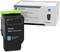 'Lexmark printer cartridges in black and blue, packaging in the background. Suitable for colour printer, model CX820.'