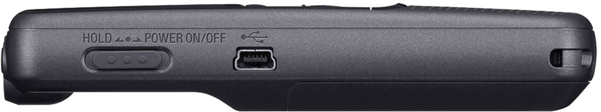 A side view of an electronic device with 'HOLD' and 'POWER ON/OFF' buttons, and a USB port.