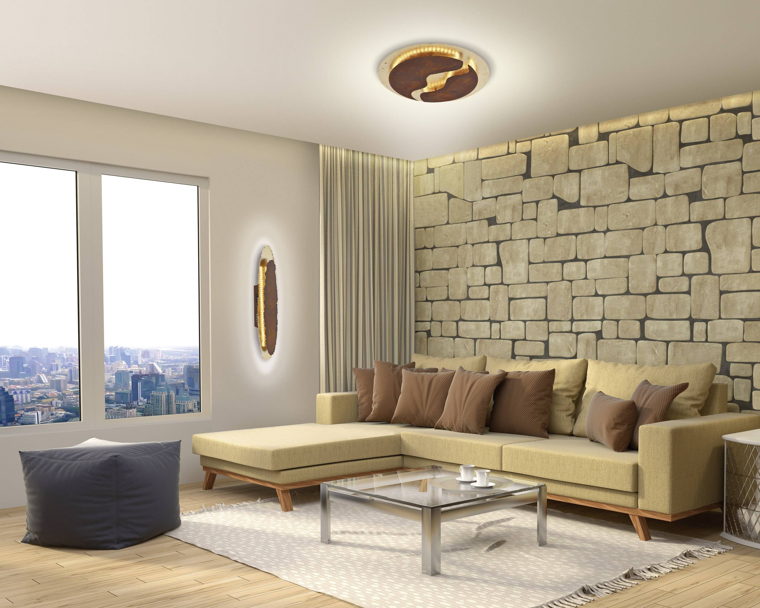 Paul Neuhaus 6983-48 NEVIS LED ceiling light LED (monochrome) 42 W Rust brown, Gold leaf (glossy)-7