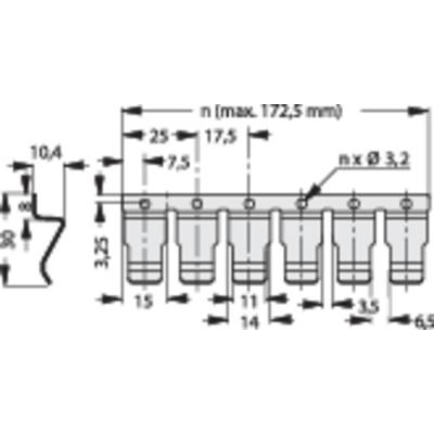 Technical drawing of a connector with dimensional specifications and labels. Shows spacing and diameters of individual components.