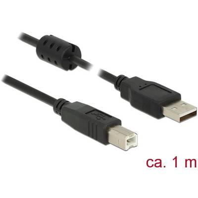 Delock USB cable USB 2.0 USB-A plug, USB-B plug 1.00 m Black incl. ferrite core 84895