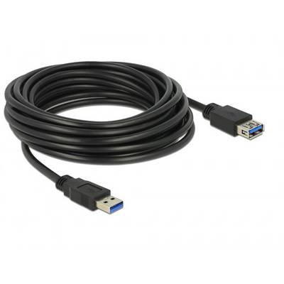 A long, black USB 3.0 cable with a standard USB plug and a USB socket, suitable for extending USB connections.