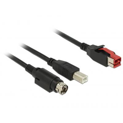 Delock USB cable USB 2.0 PoweredUSB 24V plug, USB-B plug, Hosiden Mini DIN 3-pin plug 2.00 m Black  85488