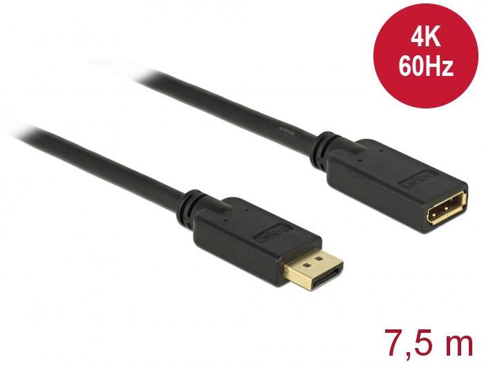 Delock DisplayPort Cable extension DisplayPort plug, DisplayPort socket 7.50 m Black 84906 gold plated connectors Displa-0