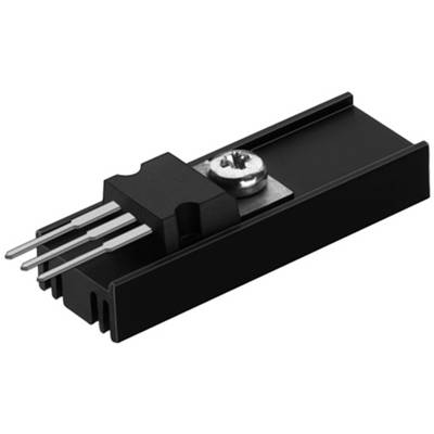 Black electronic voltage converter with three metal contacts and a central screw.