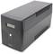 Black uninterruptible power supply (UPS) with display and ventilation slots, used in server rooms or offices.