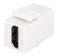 A white HDMI keystone socket adapter used for connecting HDMI cables in wall plates.