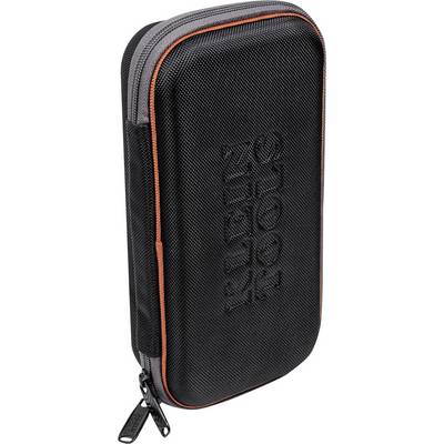 Black case made of durable material with a zip in black and red, suitable for securely storing personal items.