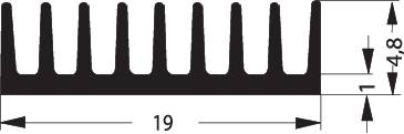 Diagram of a heatsink with fins, marked with horizontal width '19' and vertical height '4.8'.