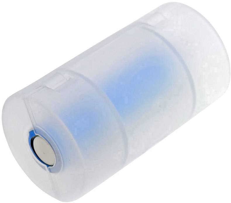 White, cylindrical plastic box with visible internal devices.