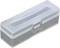 A clear, rectangular storage box with a lid, suitable for storing small items such as office supplies or craft accessories.