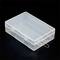 Transparent plastic storage box with hinged lid on a black background. Perfect for storing small items.