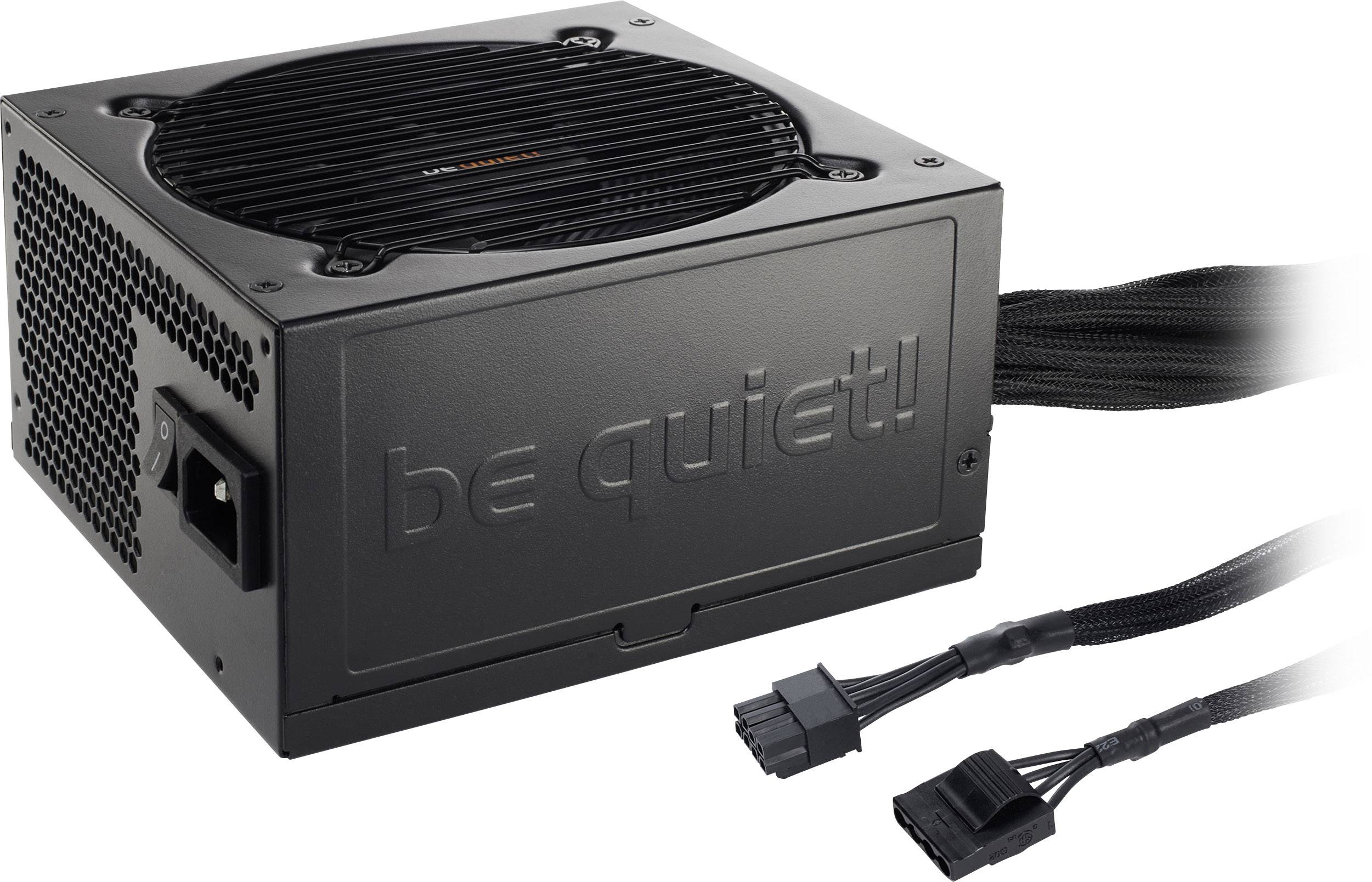 Black computer power supply from be quiet! with detachable cables and fan grille.