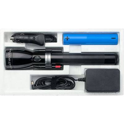 'Torch Set in Foam Packaging with Charging Unit, Blue Battery and Car Adapter.'