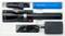 'Torch Set in Foam Packaging with Charging Unit, Blue Battery and Car Adapter.'
