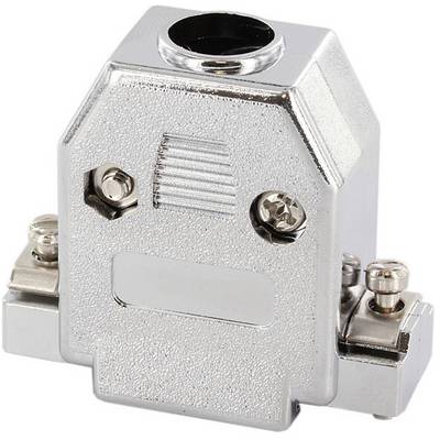 Metal casing for D-Sub plug, silver, hexagonal shape, with visible screws for cable attachment on the side.