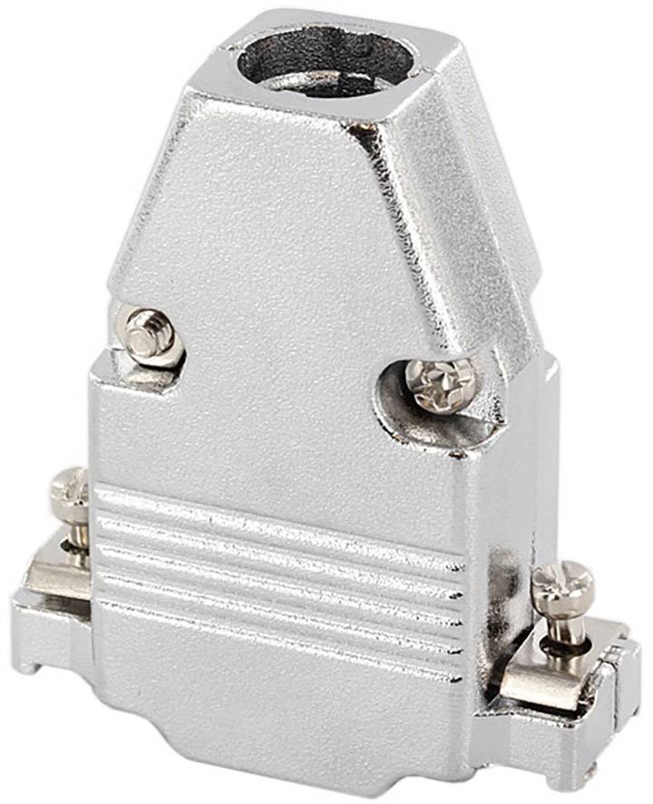 Metal housing for D-sub connectors with screw fixings, suitable for industrial and electronic applications.