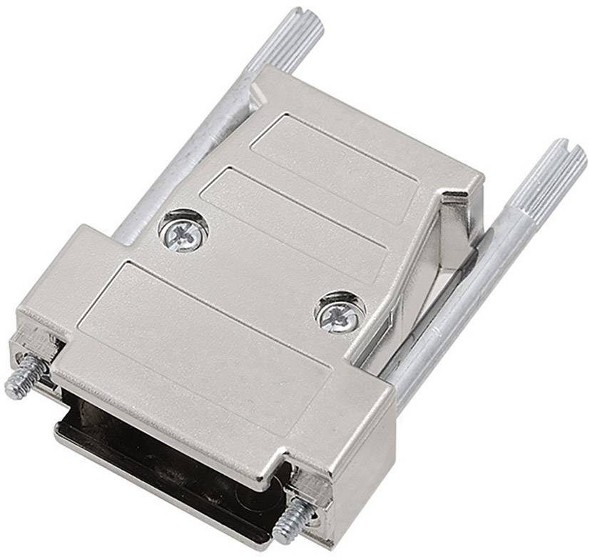 Metal socket housing, rectangular, with screws and mounting brackets, designed to protect and stabilise cable connections.