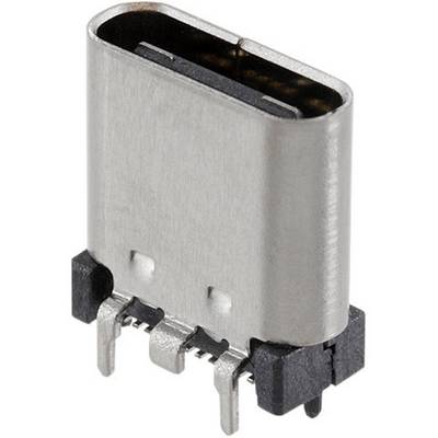 USB-C plug, silver-coloured, shown from the side. Several metal contacts visible. Used for fast data transfer and charging.