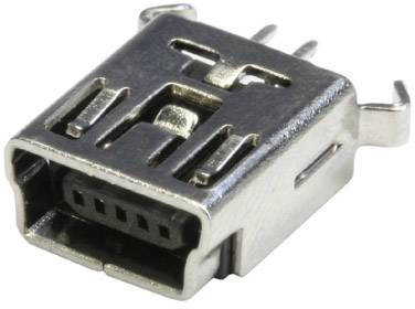 A chrome-plated micro-USB plug in close-up, showing a detailed view of the contact pins and metal shielding, for use in electronic devices.