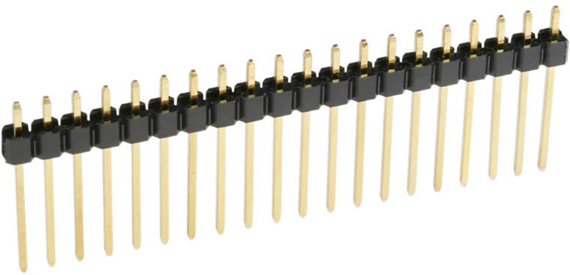 A single-row pin header with 20 gold-plated pins, secured in a black plastic housing.