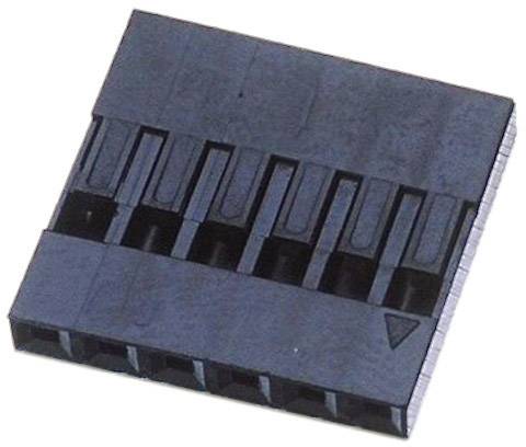 Black plastic plug with six square sockets, suitable for electrical connections or electronics projects.