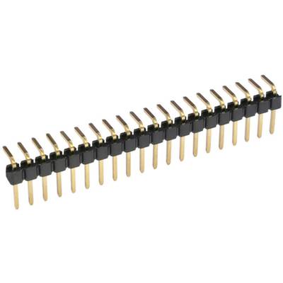 Pin header with 24 gold-plated pins in two rows, used for electrical connection on printed circuit boards.