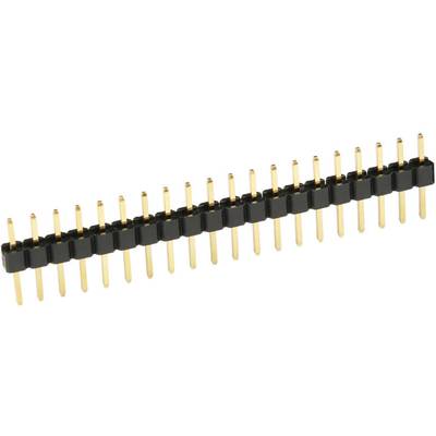 Single-row pin header with 20 golden pins in a black plastic housing, used for electronic connections.