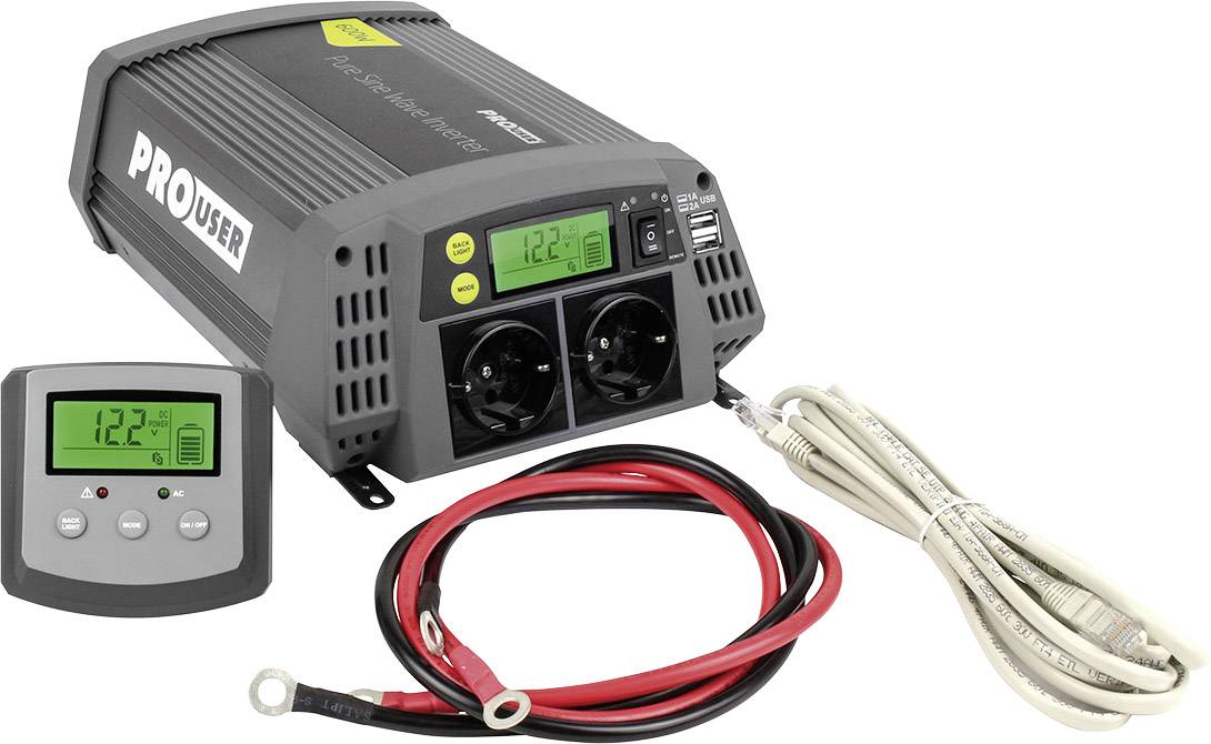 ProUser Inverter Sinus PSI600 600 W 12 V DC - 230 V AC, 5.2 V DC Incl. remote control