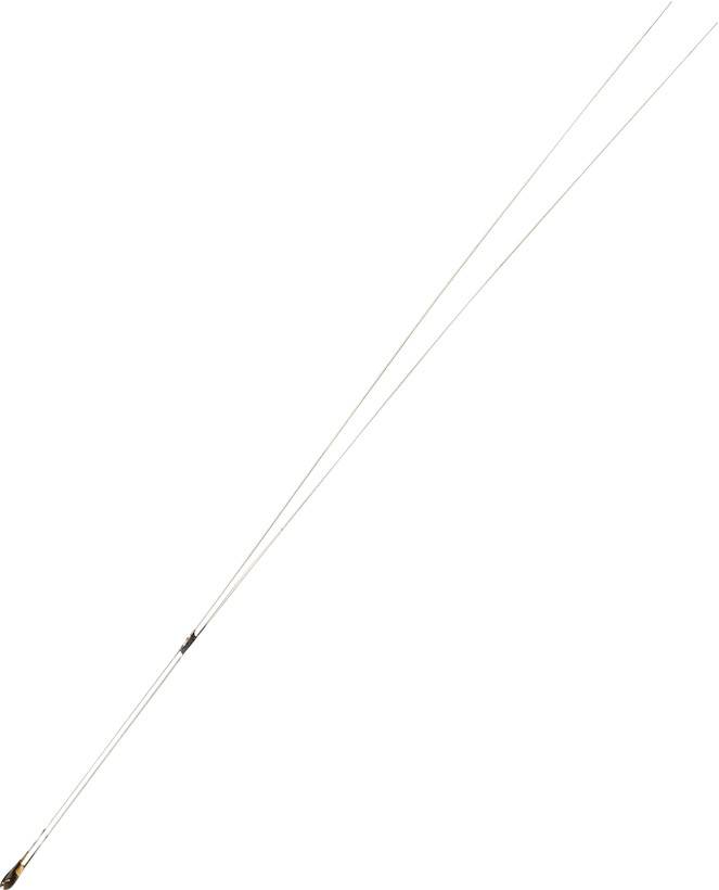 Fly rod consisting of two long, thin lines and a handle at one end, made from light-coloured material. Suitable for fly fishing.