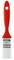A single, orange paintbrush with white bristles and a hole in the handle for hanging.