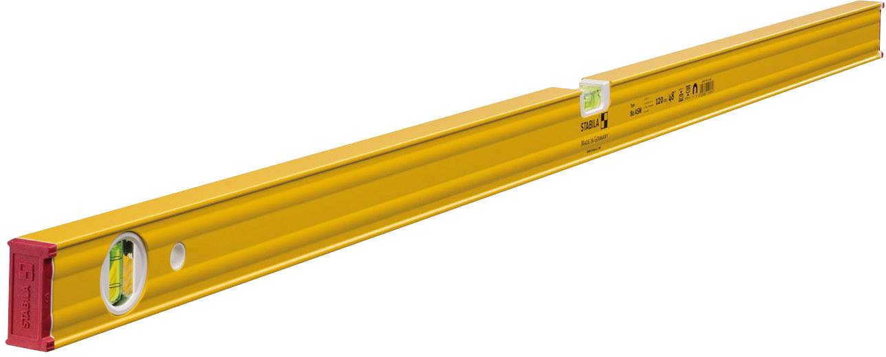 Spirit level with a yellow casing and a bubble indicator for levelling. It is suitable for precisely aligning surfaces.