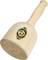 Wooden mallet with handle and label of a cherry brand, used for gentle tapping during craft work or sculpture.