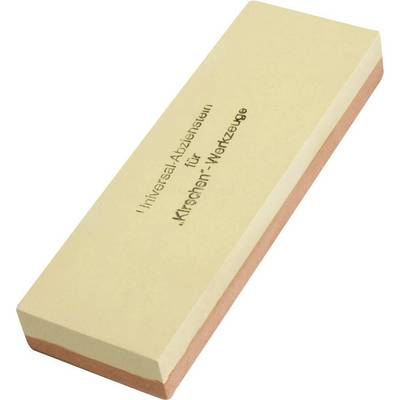A whetstone with two coloured layers and the inscription 'Universal Honing Stone for "Church" Tools'.