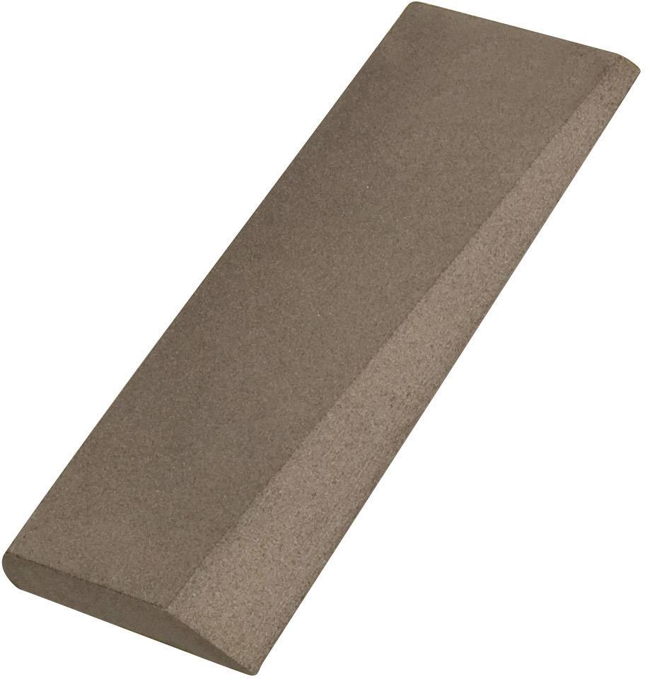 A rectangular, brown whetstone with bevelled edges, primarily used for working on pieces or tools.