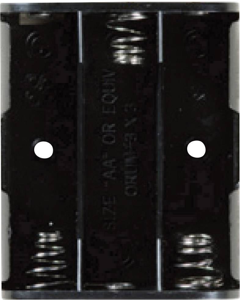 Battery holder for two AA batteries, made of black plastic, with metal springs for contact.