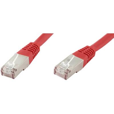 Two red Ethernet cables with RJ45 connectors, lying side by side.