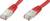 Two red Ethernet cables with RJ45 connectors, lying side by side.