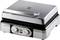A silver contact grill with two control knobs and indicator lights on the front. Ideal for grilling sandwiches and meat.
