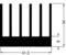 Black and white technical drawing of a rectangular heatsink with seven fins. Dimensions: width 41.5 mm, height 34 mm, fin height 8 mm.