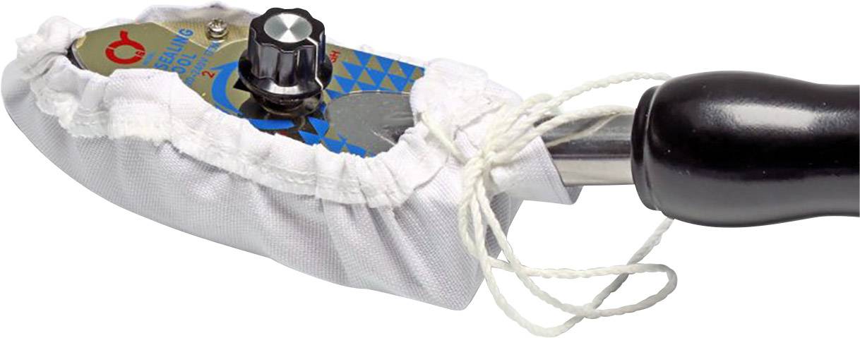 A handy steam iron with a white, removable fabric cover on the iron head and a black handle.