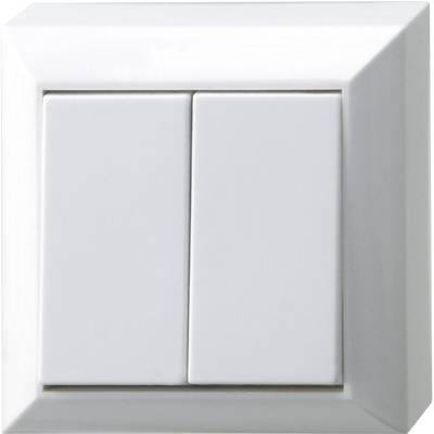 A white, rectangular double light switch on the wall, typically used for turning lights or devices on and off.