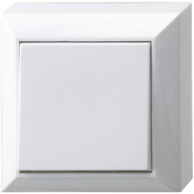 A white light switch on a wall, square design.