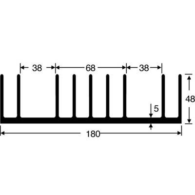 A diagram shows a rectangular object with multiple uniform vertical louvres. Width: 180, Height: 48, Spacings: 38, Louvre Height: 5.