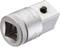 A metallic socket key adapter shows a square opening for attaching a tool on one side.