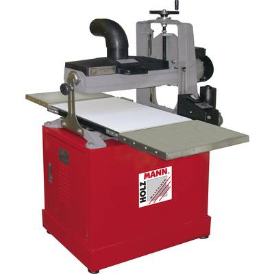 A red Holzmann planing machine with a grey top surface. Suitable for levelling and smoothing wooden surfaces.