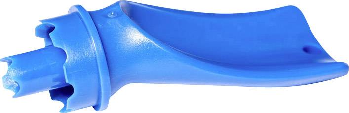 Blue plastic tool with a curved handle, likely used as a lever or for opening objects.
